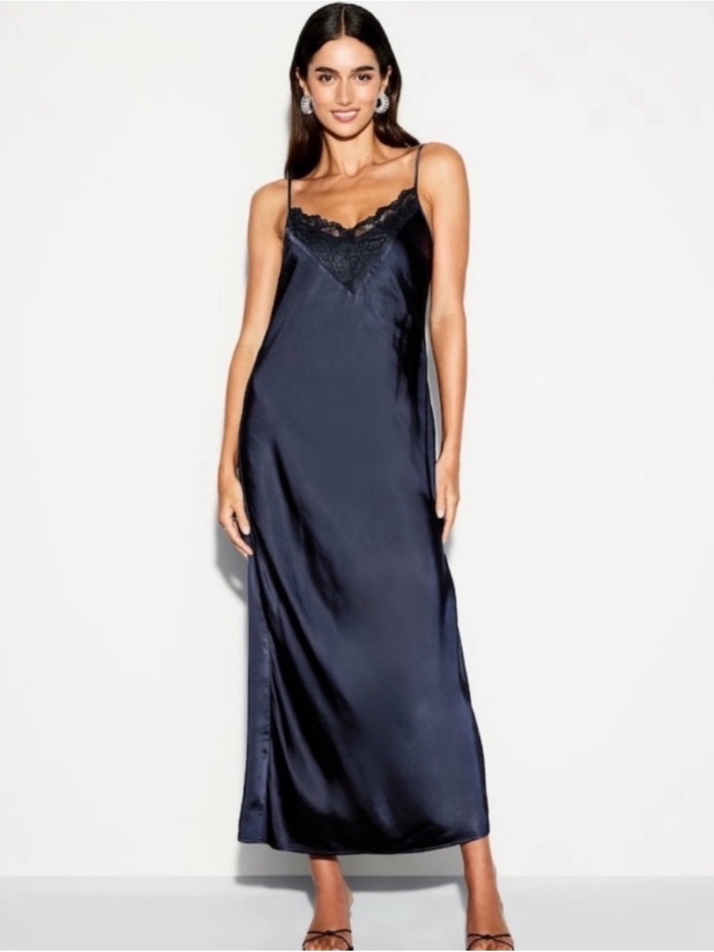 Old Navy Navy Satin Lace-Trim Slip Maxi
